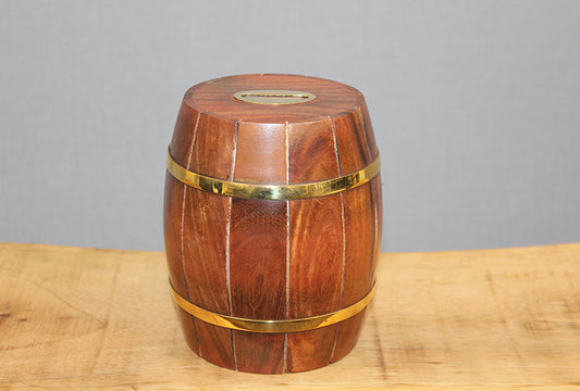 Pirinç Detaylı Fıçı Kumbara Model 2