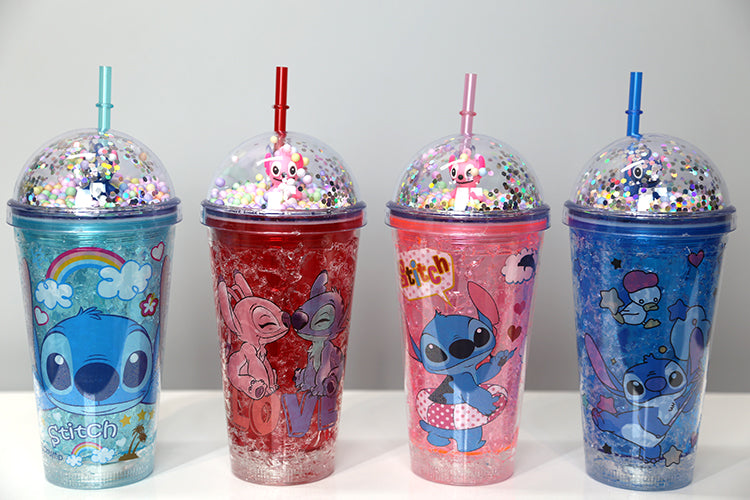 Sevimli Stitch Pipetli Işıklı Pullu Suluk Bardak 400 ml