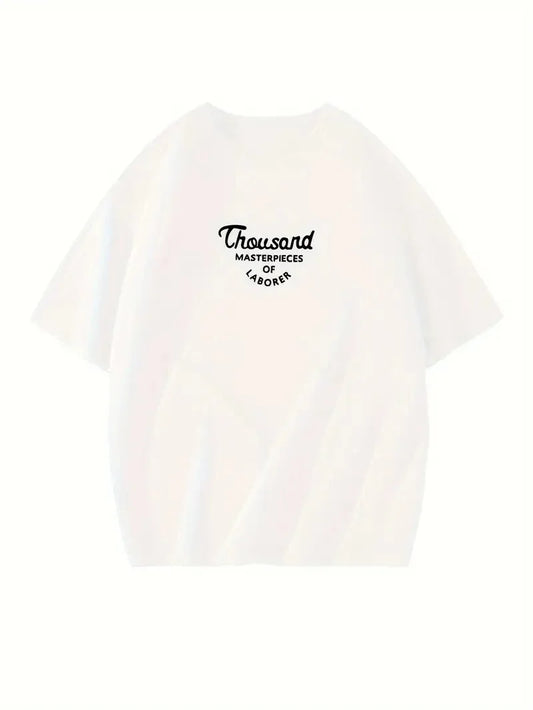 Thousand Ön Arka Baskılı Oversize Bisiklet Yaka T-shirt - Beyaz