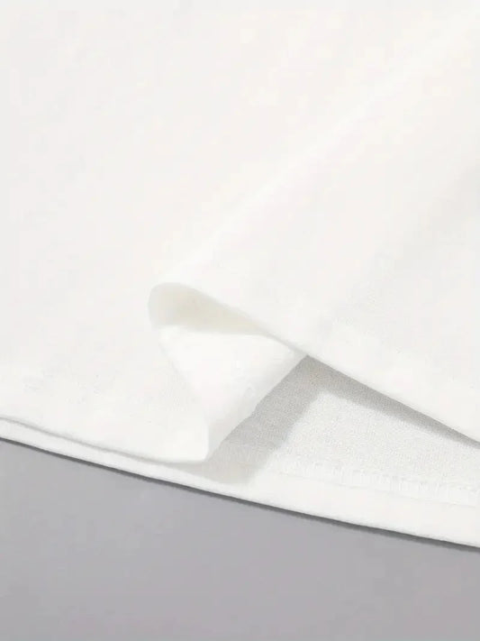 20/1 Penye Compack Uçak Baskılı Oversize Bisiklet Yaka Kısa Kol T-shirt - Beyaz