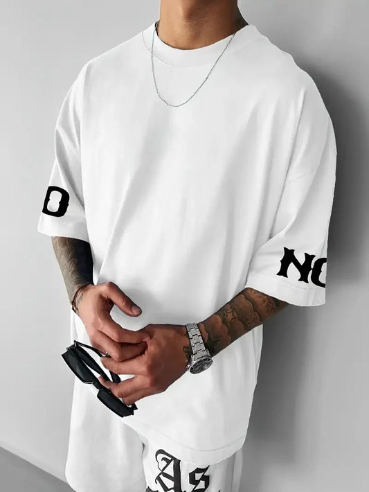 No Risk No Story Baskılı Oversize Bisiklet Yaka T-shirt - Beyaz