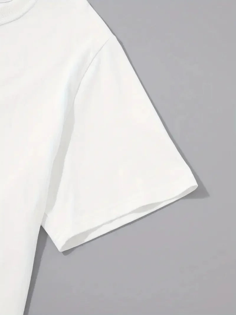 20/1 Penye Compack Palmiye Ön Baskılı Oversize Bisiklet Yaka Kısa Kol Yazlık T-shirt - Beyaz