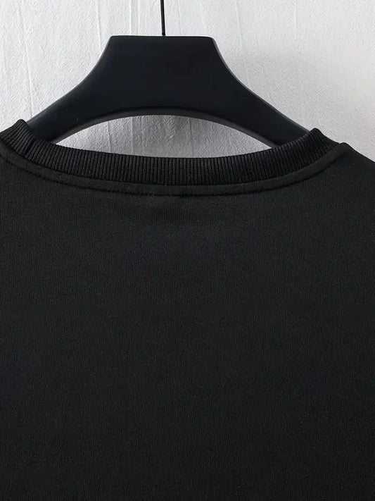 LB Ön Arka Baskılı Oversize Bisiklet Yaka Yazlık T-shirt - Siyah