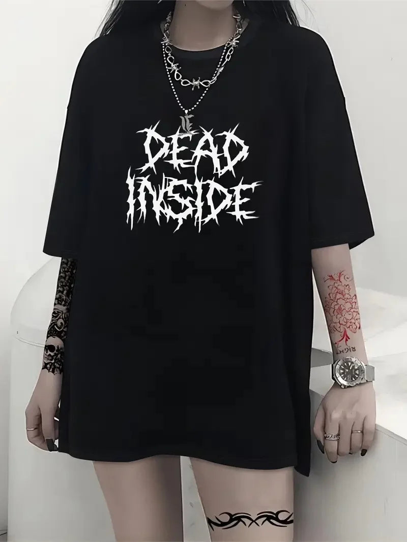 Canlı Harf Baskılı Büyük Boy Oversize Kısa Kollu Tişört - Yumuşak, Nefes Alabilir, Kadınlar için Rahat Yaz ve İlkbaharın Vazgeçilmezi - Rahat Kesim, Rahat, Şık Kadın Giysileri - Siyah