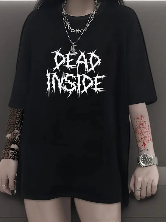 Canlı Harf Baskılı Büyük Boy Oversize Kısa Kollu Tişört - Yumuşak, Nefes Alabilir, Kadınlar için Rahat Yaz ve İlkbaharın Vazgeçilmezi - Rahat Kesim, Rahat, Şık Kadın Giysileri - Siyah