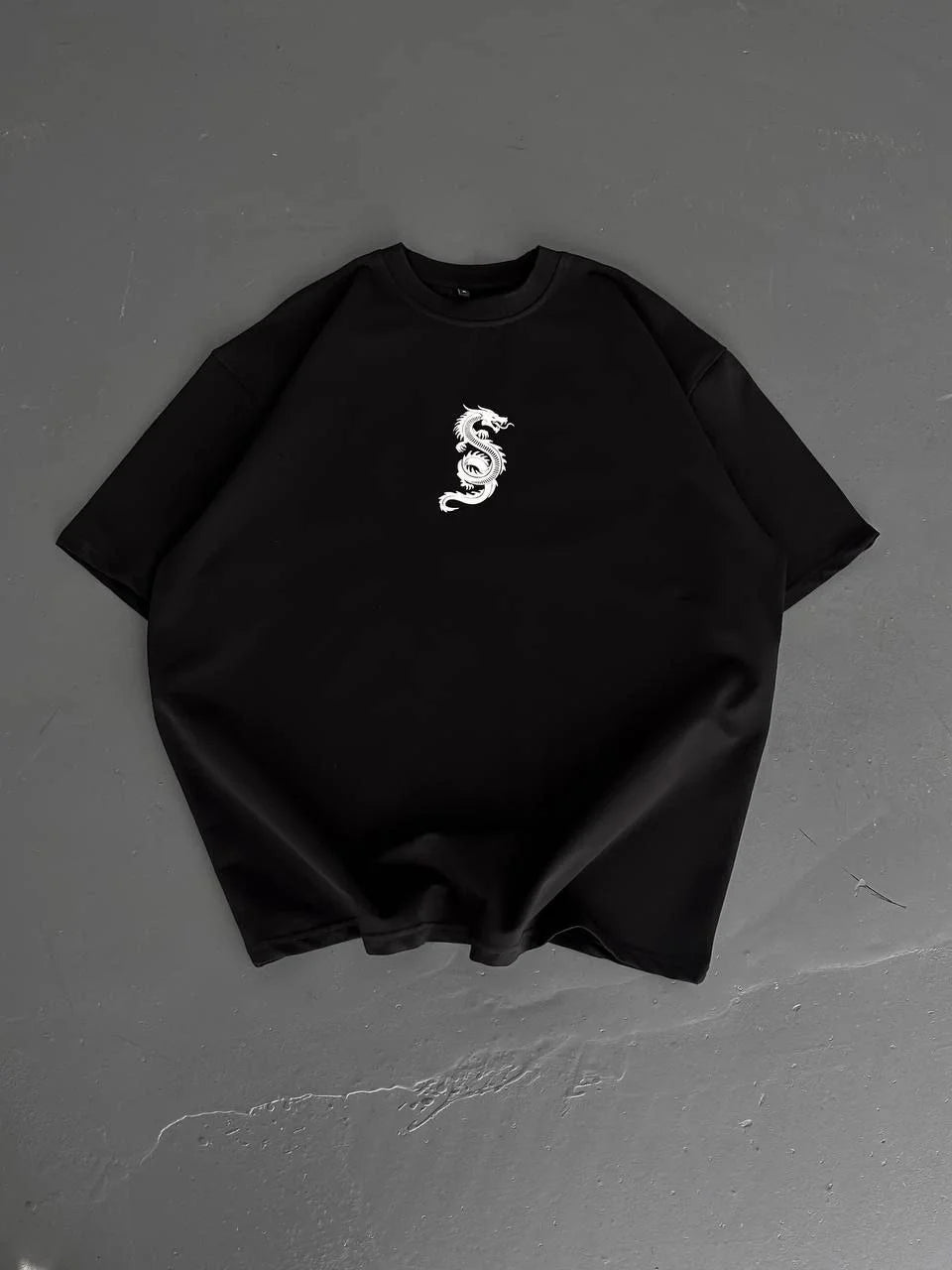 Baskılı Oversize Bisiklet Yaka T-shirt - Beyaz