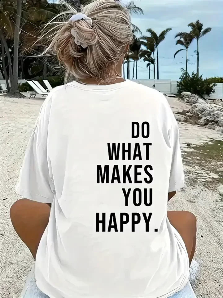 Do What Makes You Happy Unisex Linemen Oversize Baskılı T-shirt - Siyah