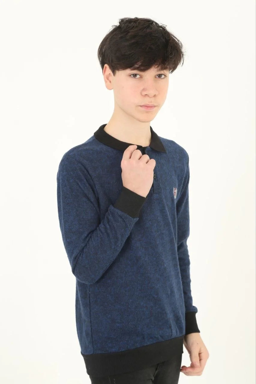 Çocuk Selanik Yaka Nakışlı Kazak - Kırmızı