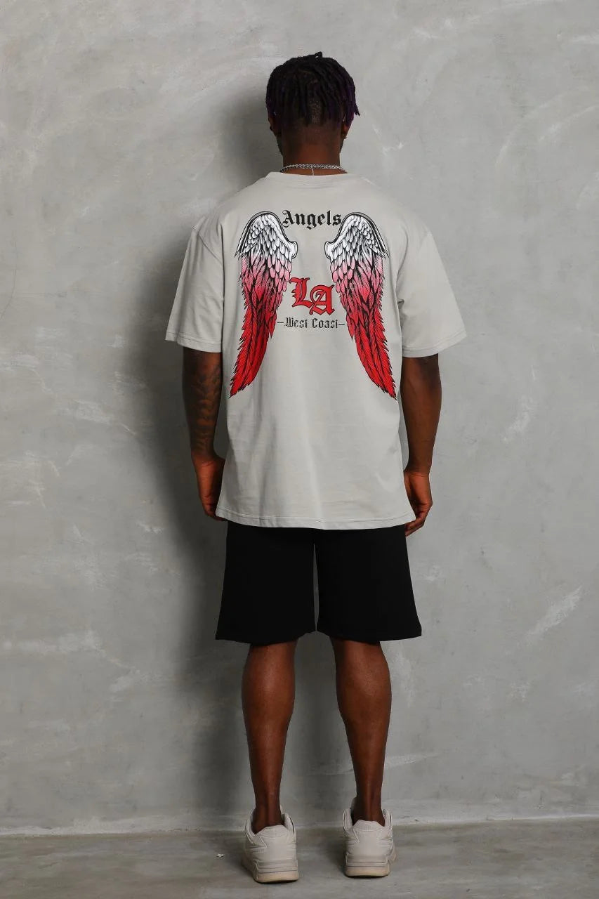 Unisex Oversize Baskılı Bisiklet Yaka T-Shirt - Beyaz