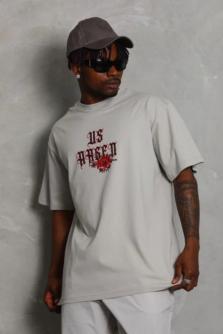 Unisex Oversize Baskılı Bisiklet Yaka T-Shirt - Siyah