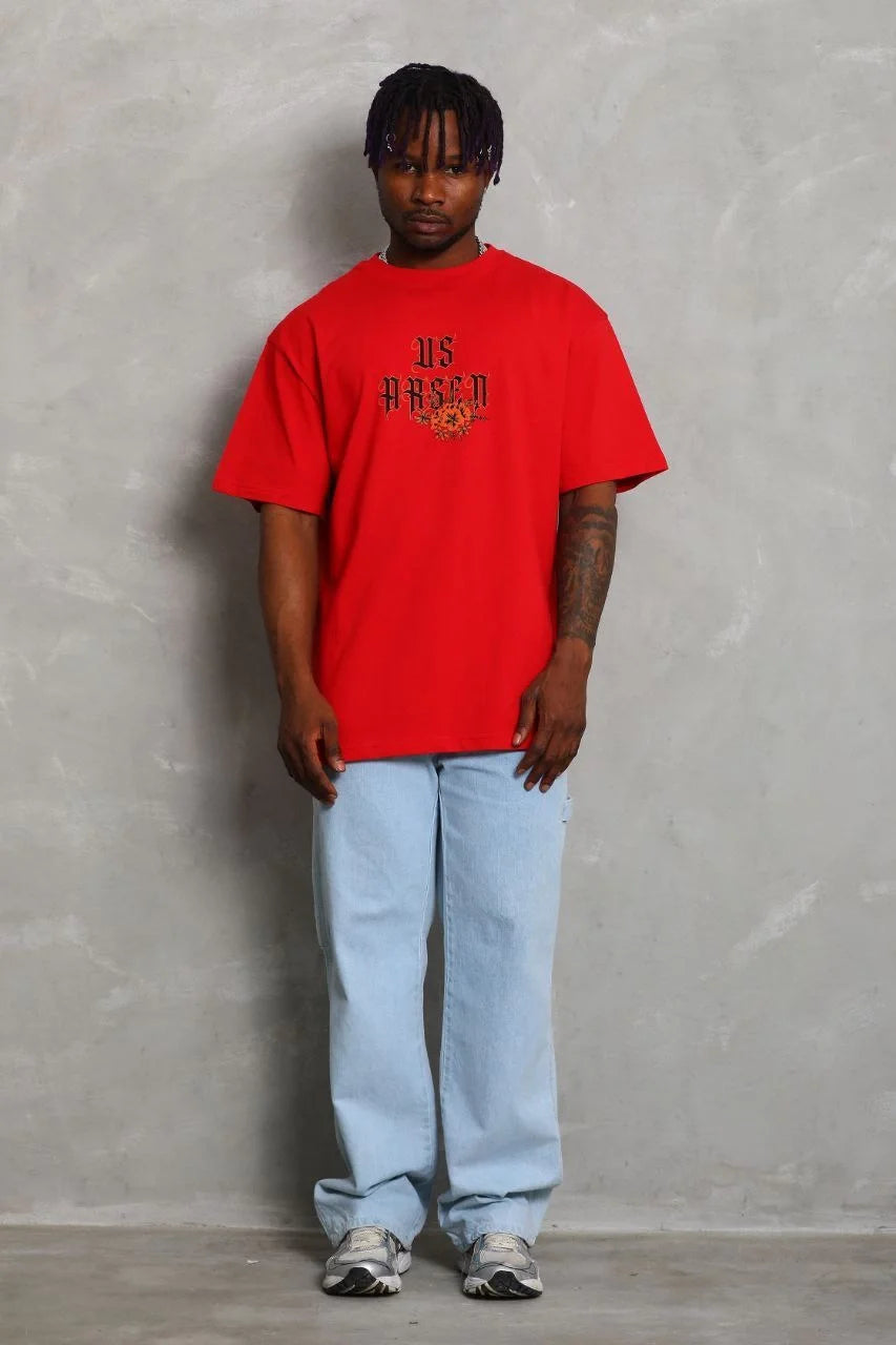 Unisex Oversize Baskılı Bisiklet Yaka T-Shirt - Siyah