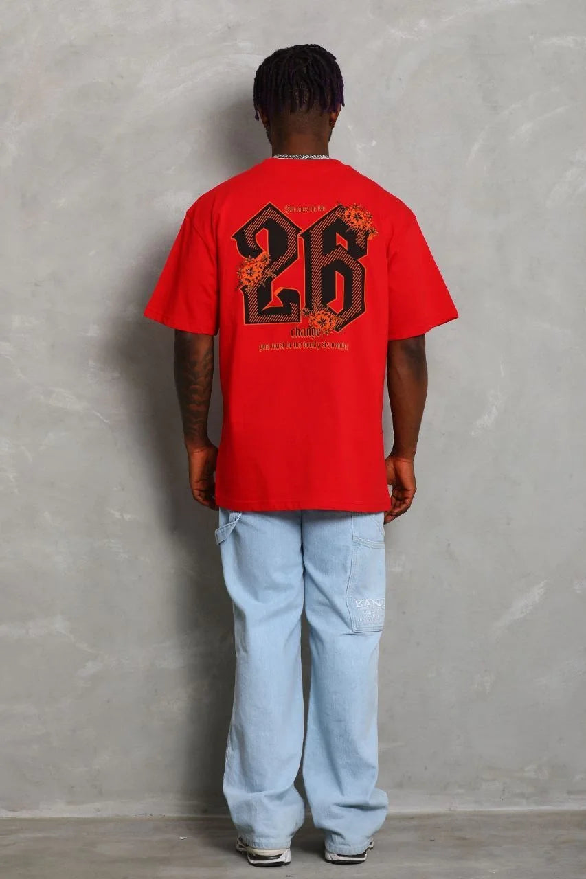 Unisex Oversize Baskılı Bisiklet Yaka T-Shirt - Siyah