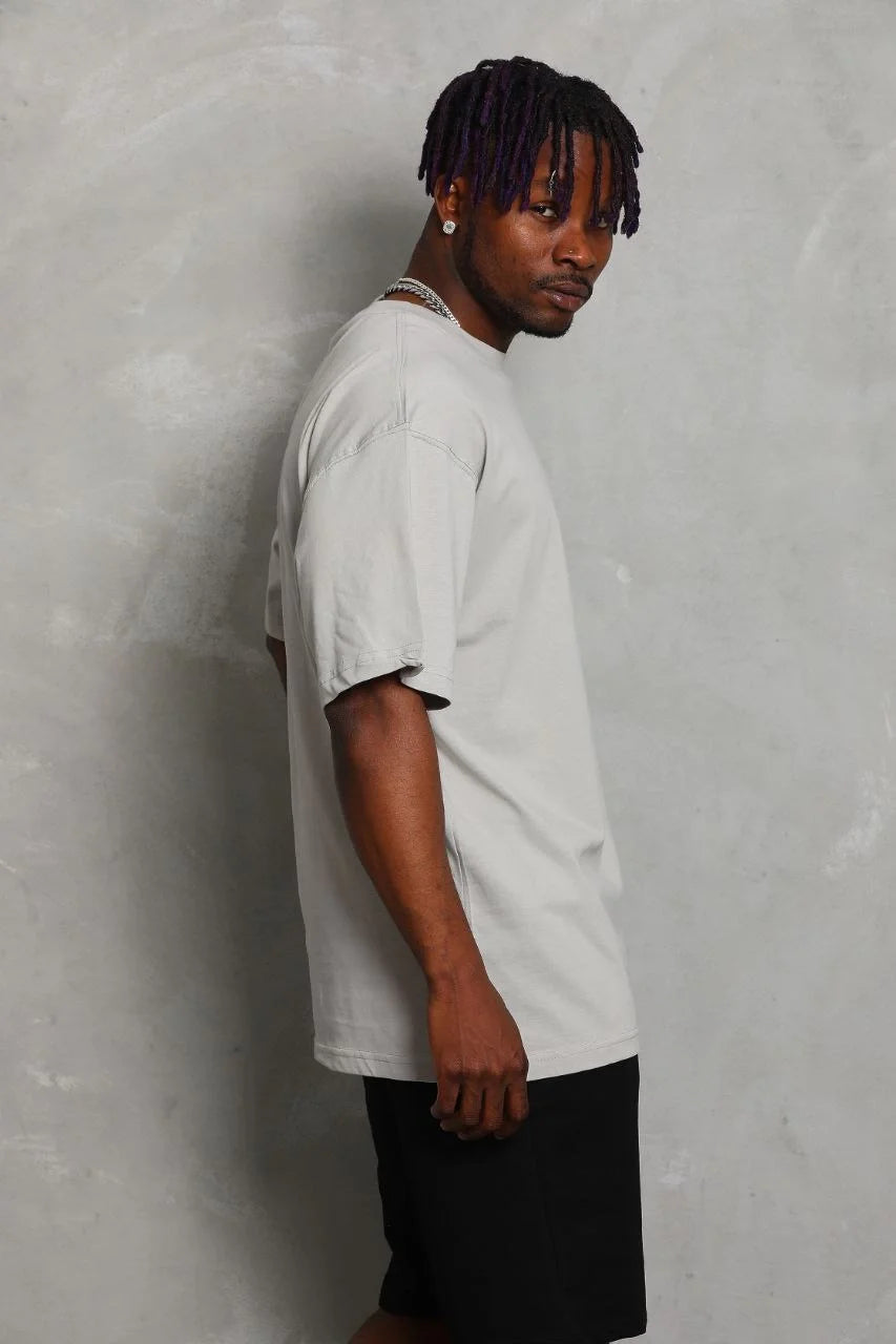 Unisex Oversize Düz Bisiklet Yaka T-Shirt - Beyaz