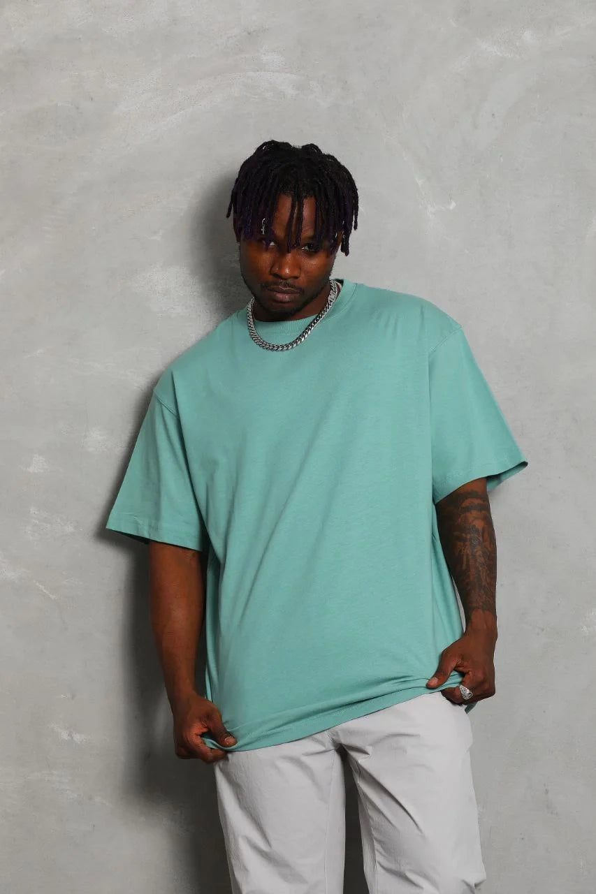 Unisex Oversize Düz Bisiklet Yaka T-Shirt - Beyaz