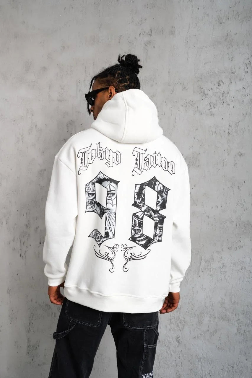 Erkek 98 Baskılı Kapşonlu Sweat - Siyah