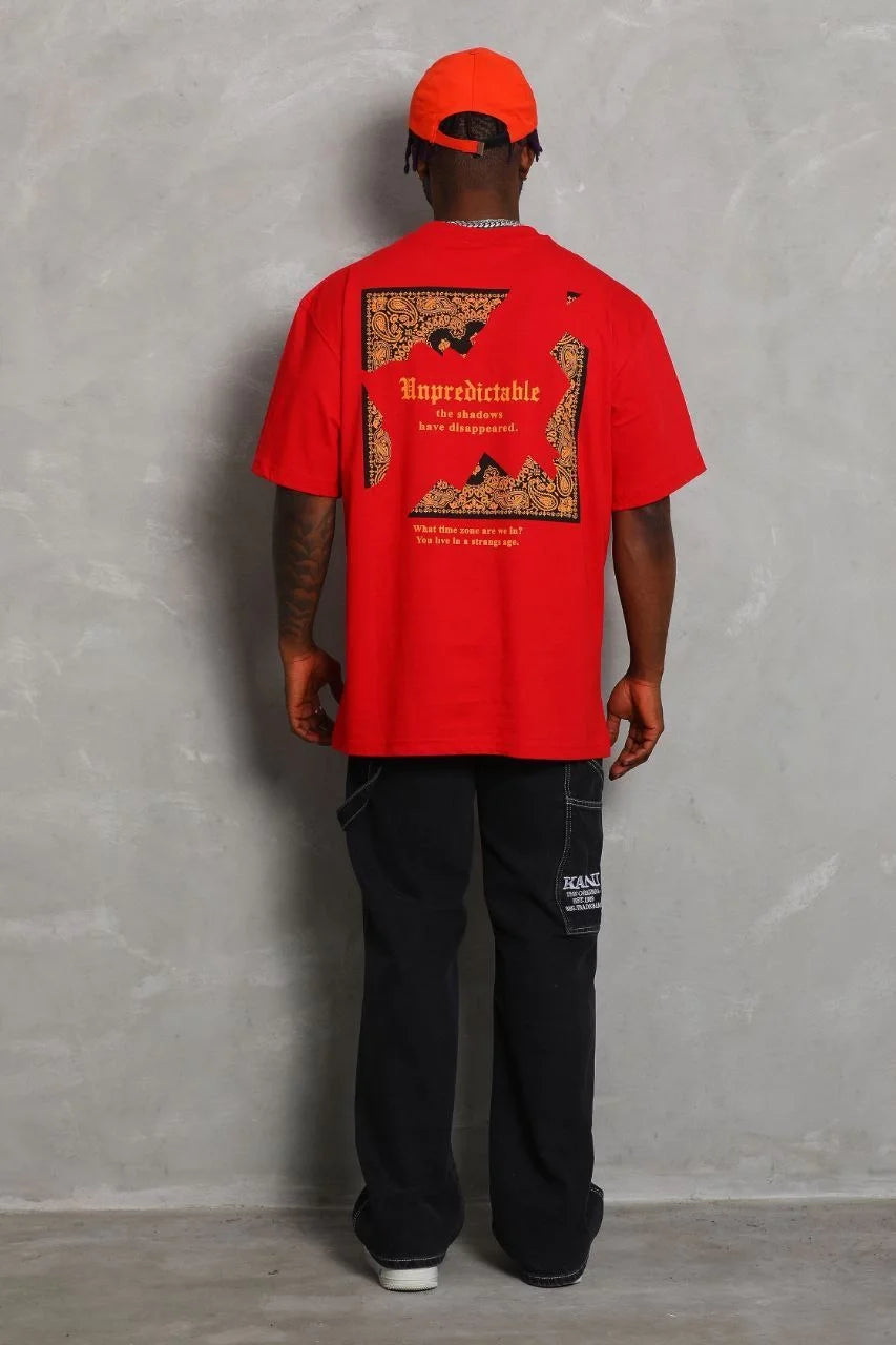 Unisex Oversize Baskılı Bisiklet Yaka T-Shirt - Beyaz