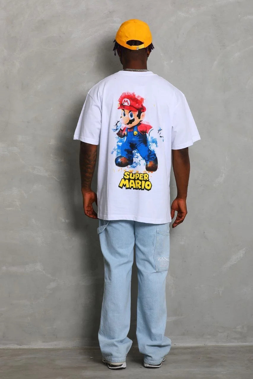 Unisex Oversize Baskılı Bisiklet Yaka T-Shirt - Siyah