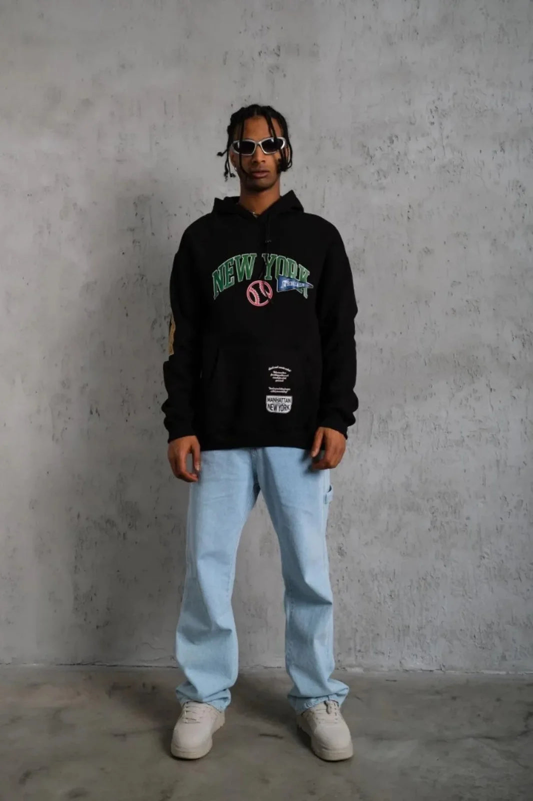 Erkek Baskılı Kapüşonlu Sweatshirt - Beyaz