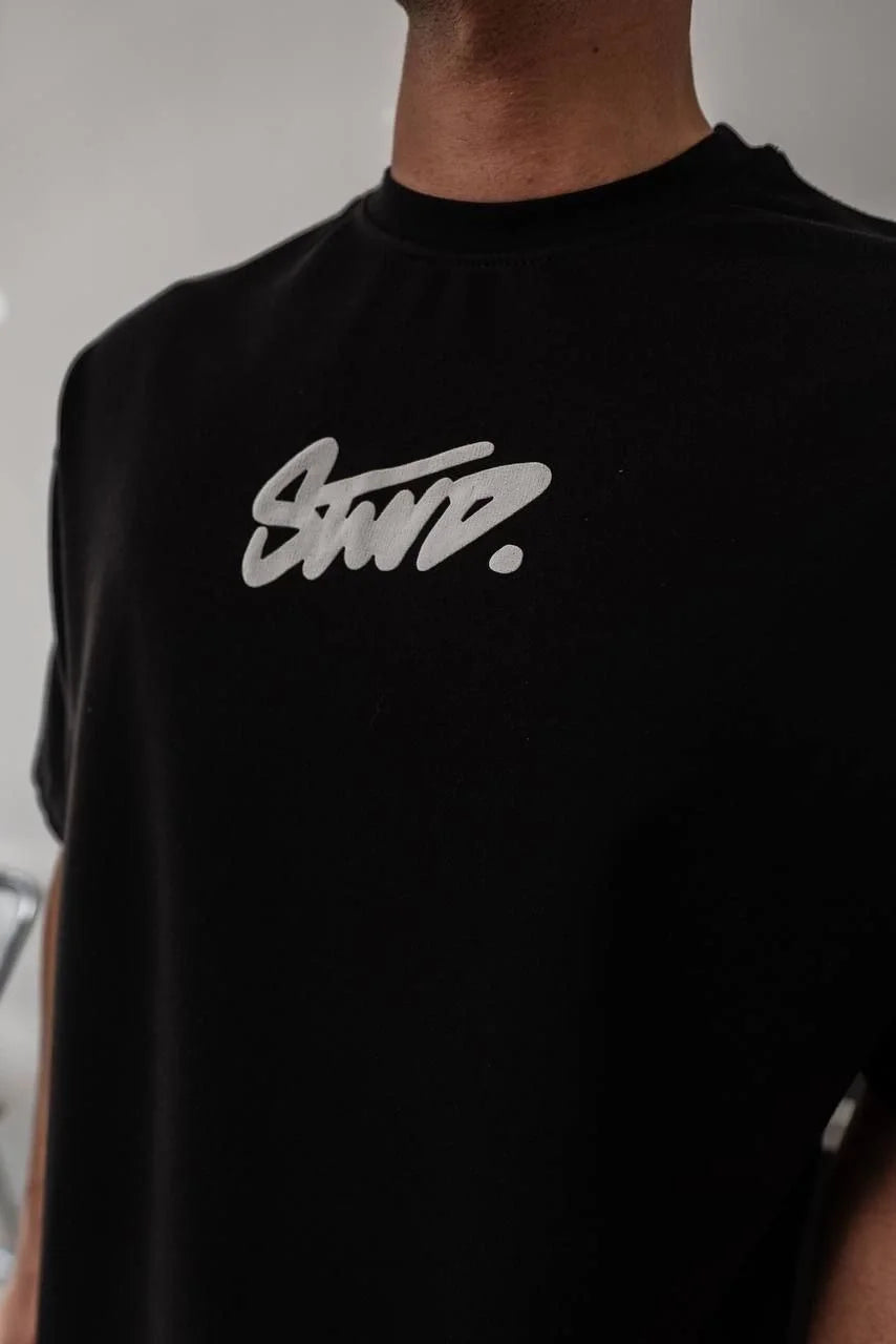 Erkek Baskılı Oversize T-shirt - Siyah