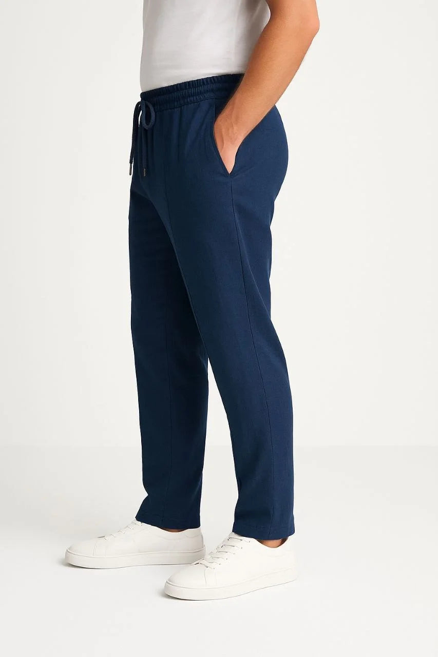 Erkek Keten Pantolon – Cepli, Beli Lastikli ve Bağcıklı, Nefes Alan Rahat Kalıp, Yazlık ve Baharlık Günlük Giyim, Şık & Konforlu Boru Paça Model - Siyah