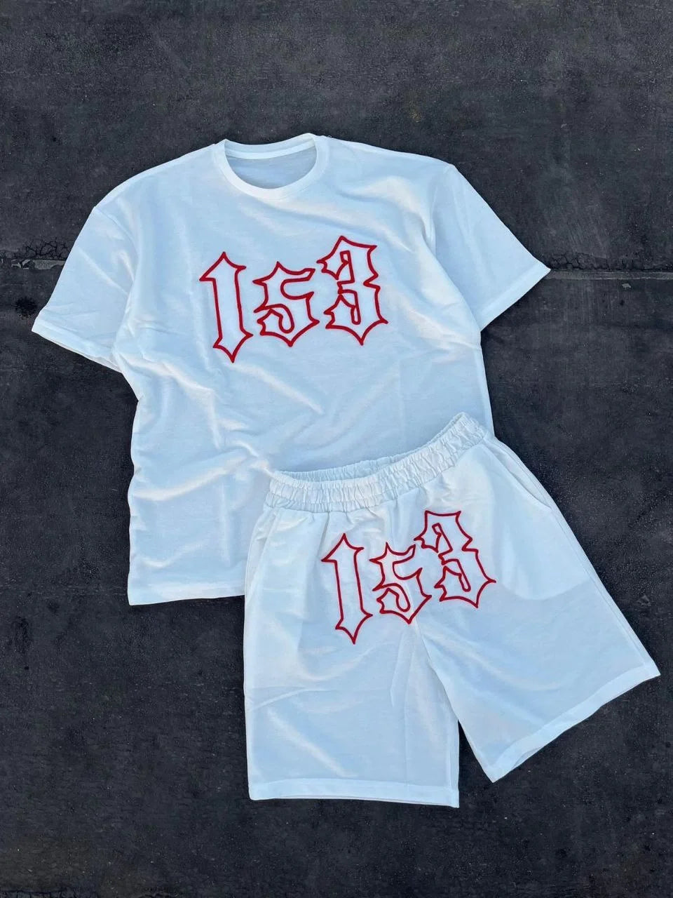 Erkek Nakış İşlemeli Şortlu Takım - Siyah