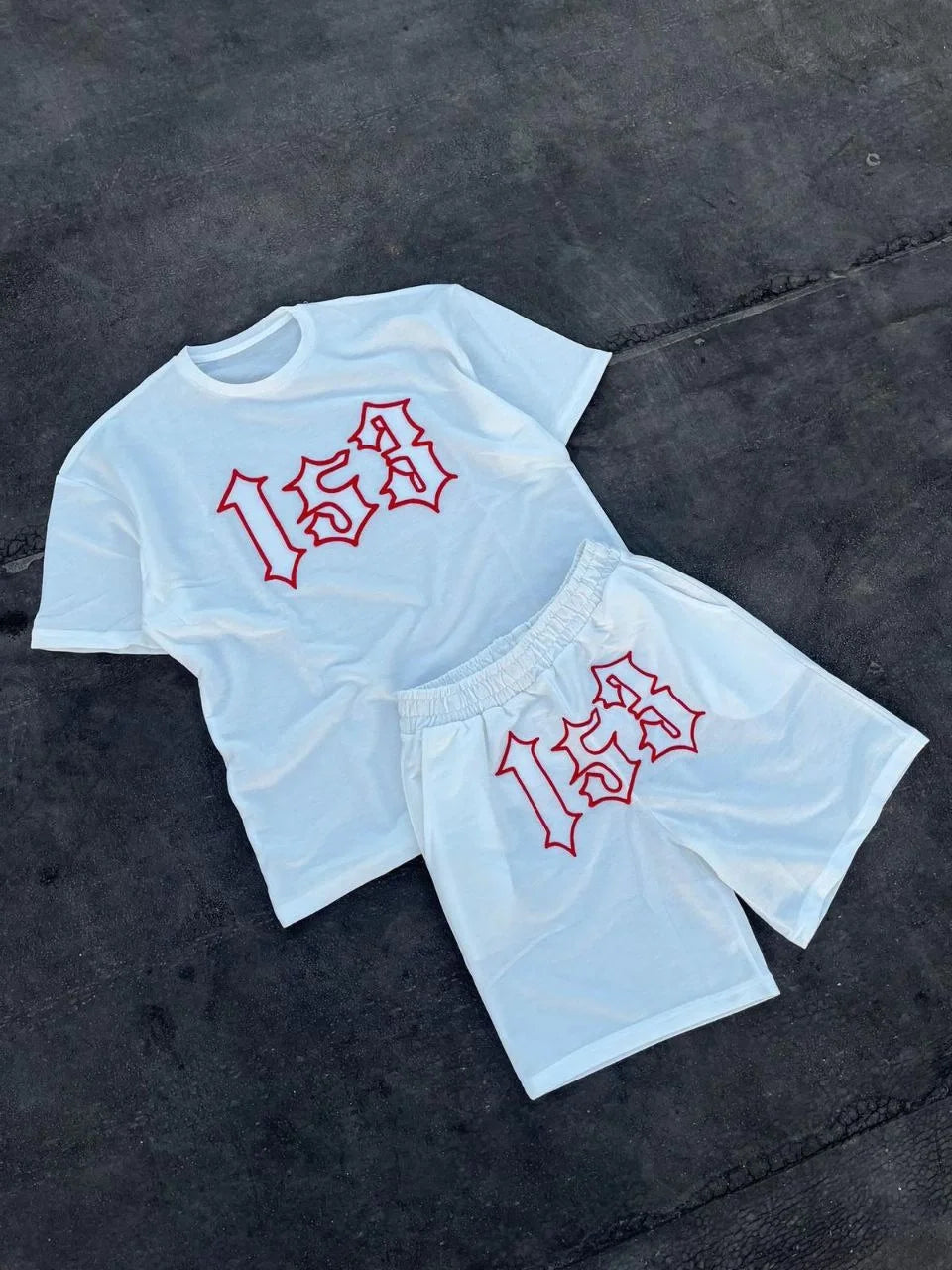 Erkek Nakış İşlemeli Şortlu Takım - Siyah