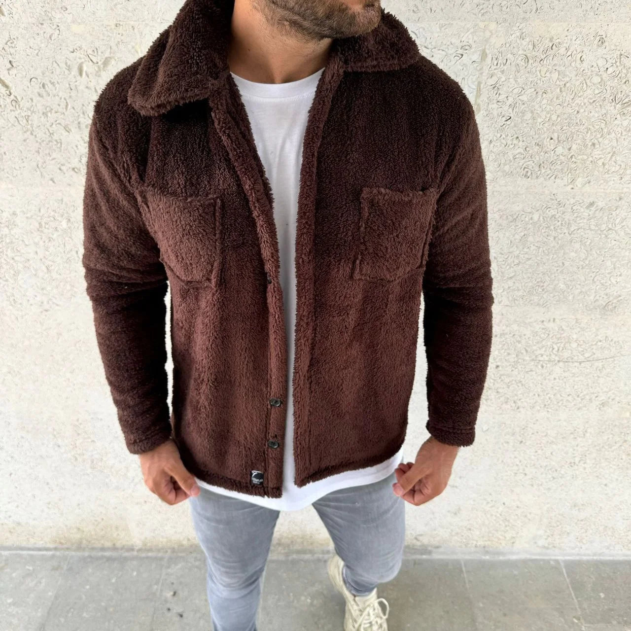 Erkek Pelüş Polar Hırka Gömlek – Yakalı, İlik Düğmeli, Göğüs Cepli, Yumuşak Dokulu Kışlık Regular Fit Rahat Günlük Model - Siyah