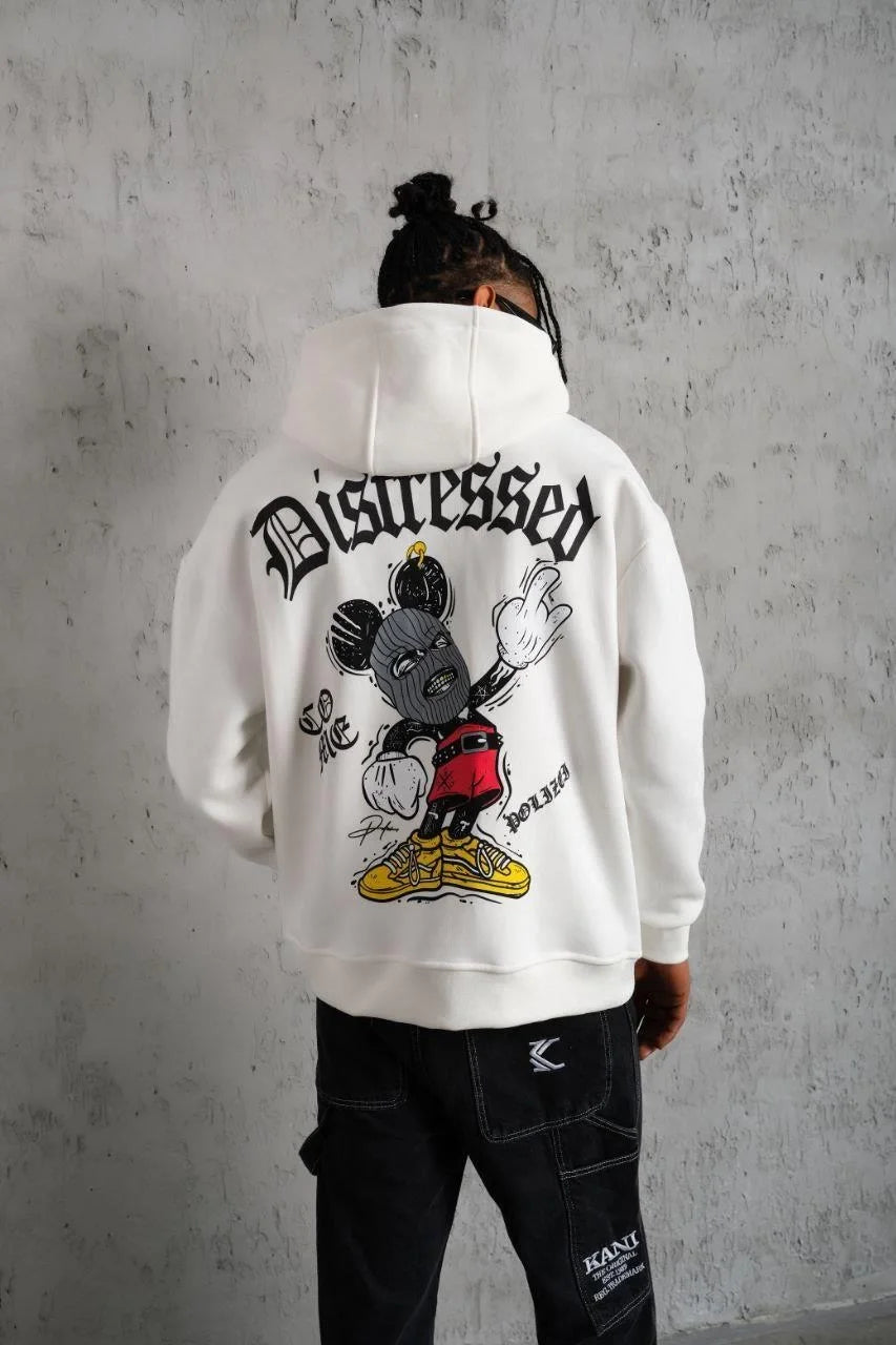 Erkek Üç İplik Baskılı Kapüşonlu Sweat - Siyah