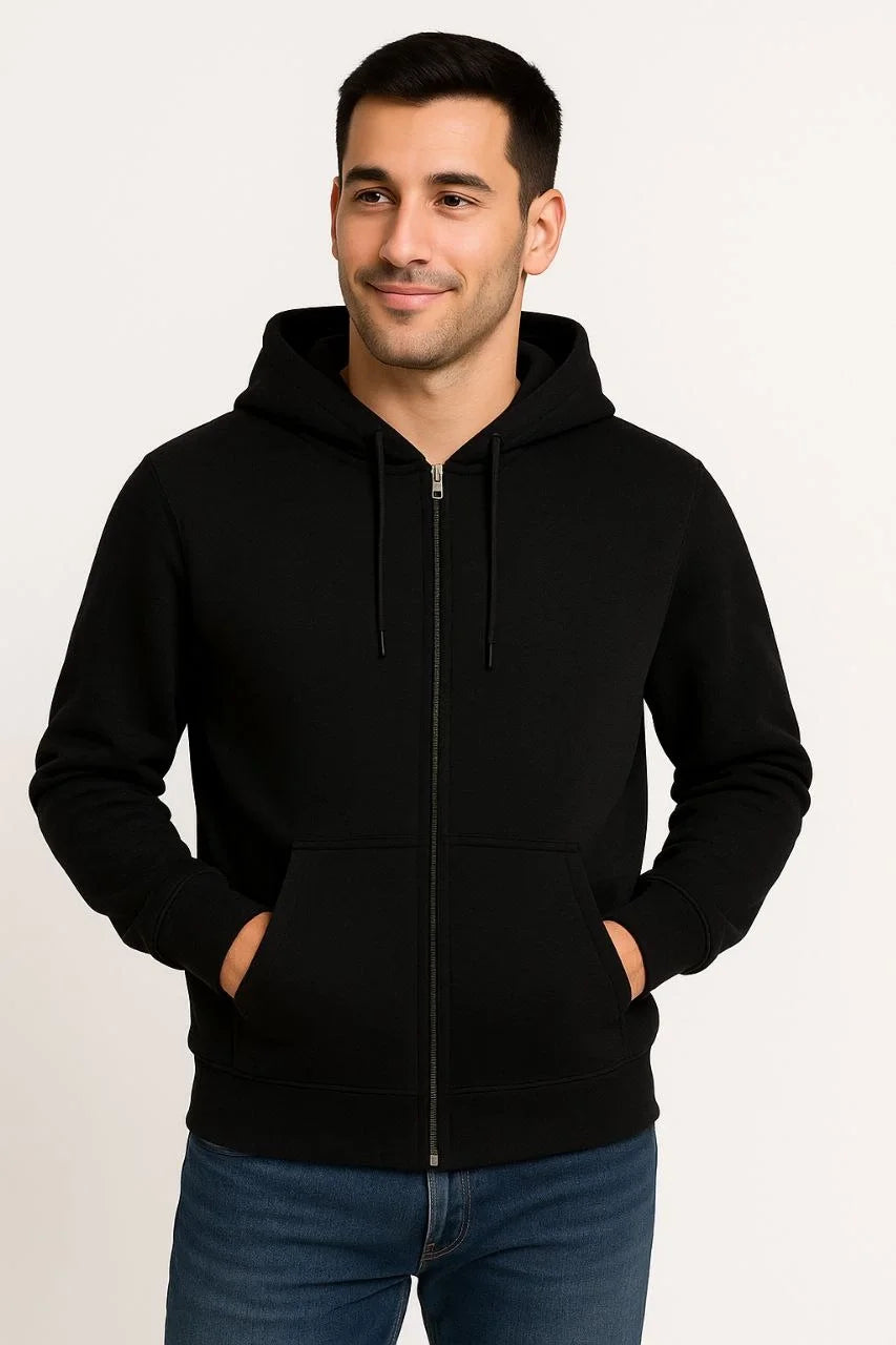 Kadın Üç İplik Kapüşonlu Tam Fermuarlı Kanguru Çepli SweatShirt Hoodie - Gri
