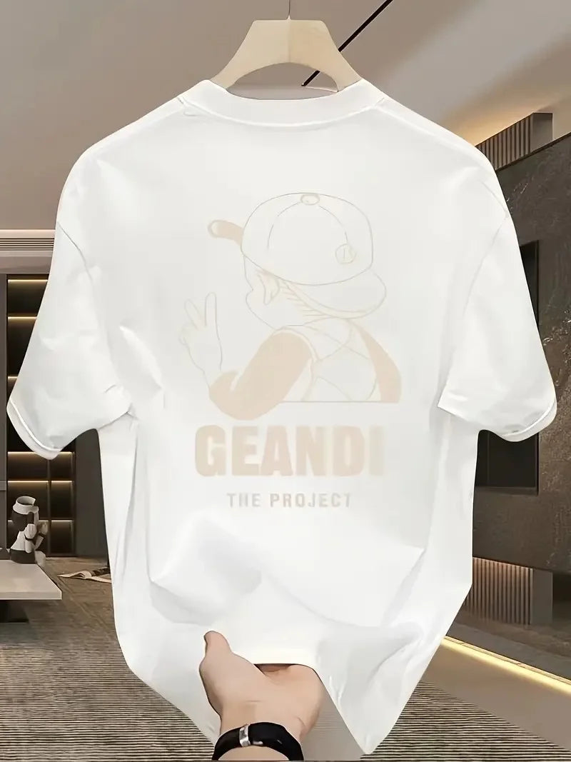 Geniş Kesim Pamuklu Tişört - "GANDHI The Project" Baskılı, Beyaz, Rahat Kesim, Kısa Kollu, Günlük Kıyafet, Her Gün Giyilebilecek Tişört- Beyaz