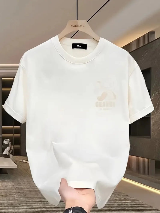 Geniş Kesim Pamuklu Tişört - "GANDHI The Project" Baskılı, Beyaz, Rahat Kesim, Kısa Kollu, Günlük Kıyafet, Her Gün Giyilebilecek Tişört- Beyaz