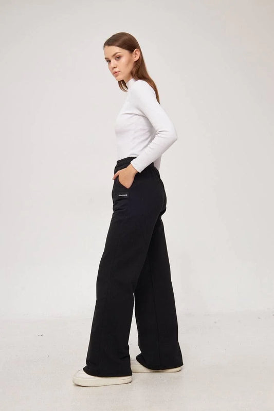 İki iplik Bol Paça Eşofman Pantalon - Siyah