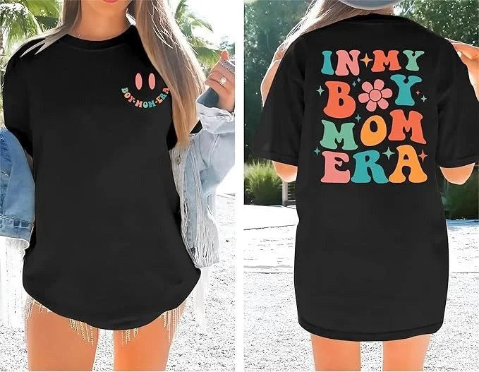 Kadın Bisiklet Yaka Kısa Kol Baskılı T-shirt - Siyah