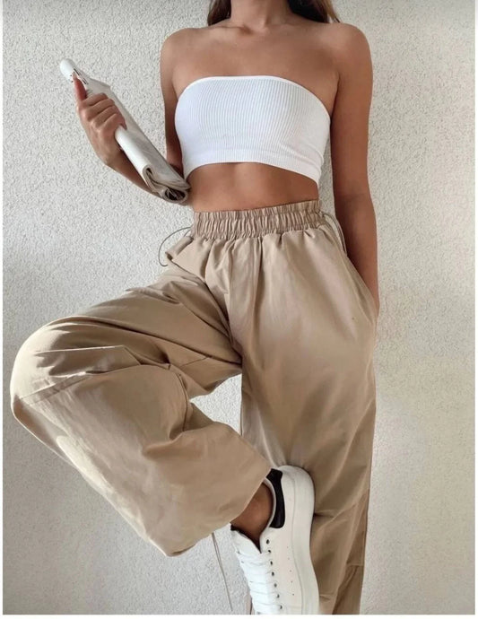 Kadın Cepli Paraşut Pantalon - Bej