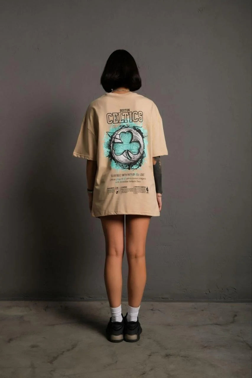 Erkek Sırt Baskılı T-shirt - Bej