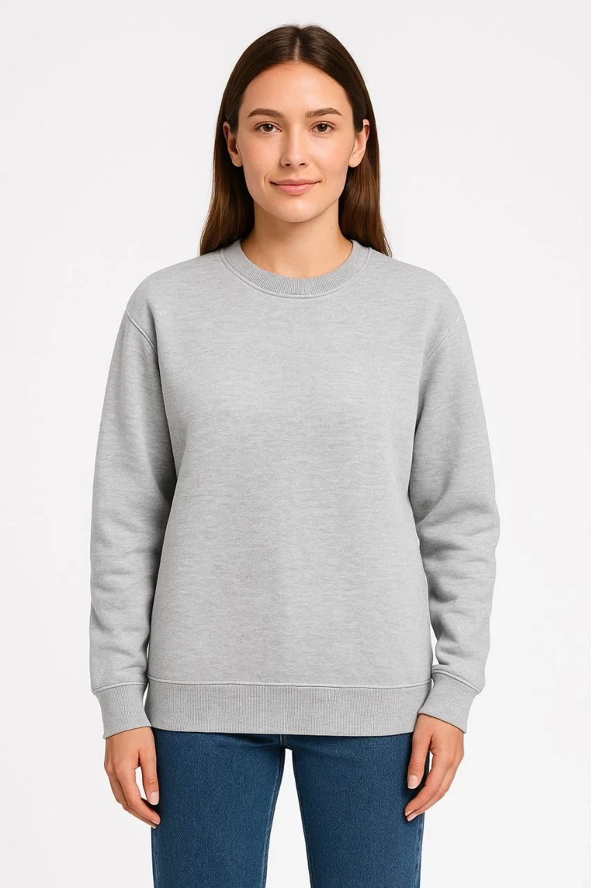 Kadın Üç İplik Düz Bisiklet Yaka SweatShirt - Siyah