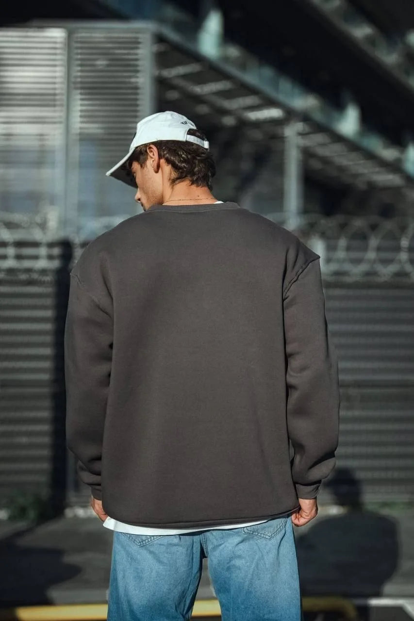 Kışlık Bisiklet Yaka Üç İplik Basic SweatShirt - Gri