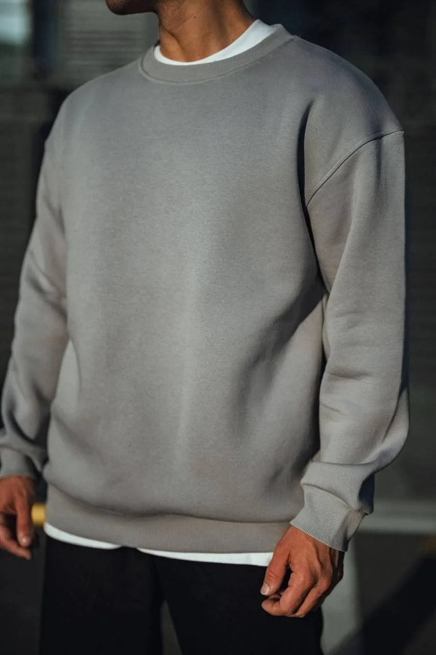 Kışlık Bisiklet Yaka Üç İplik Basic SweatShirt - Siyah