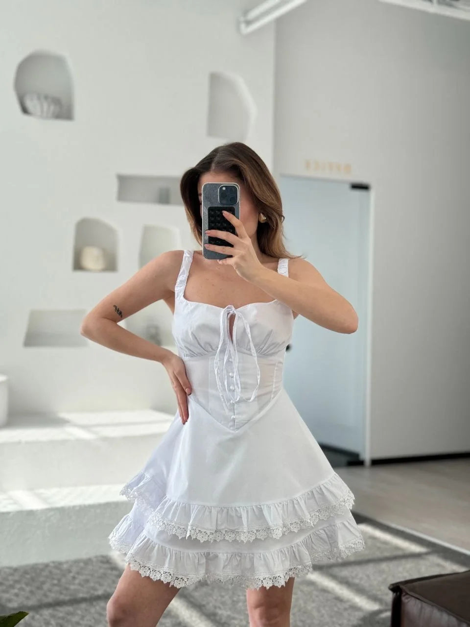 Mini Askılı Elbise - Bordo