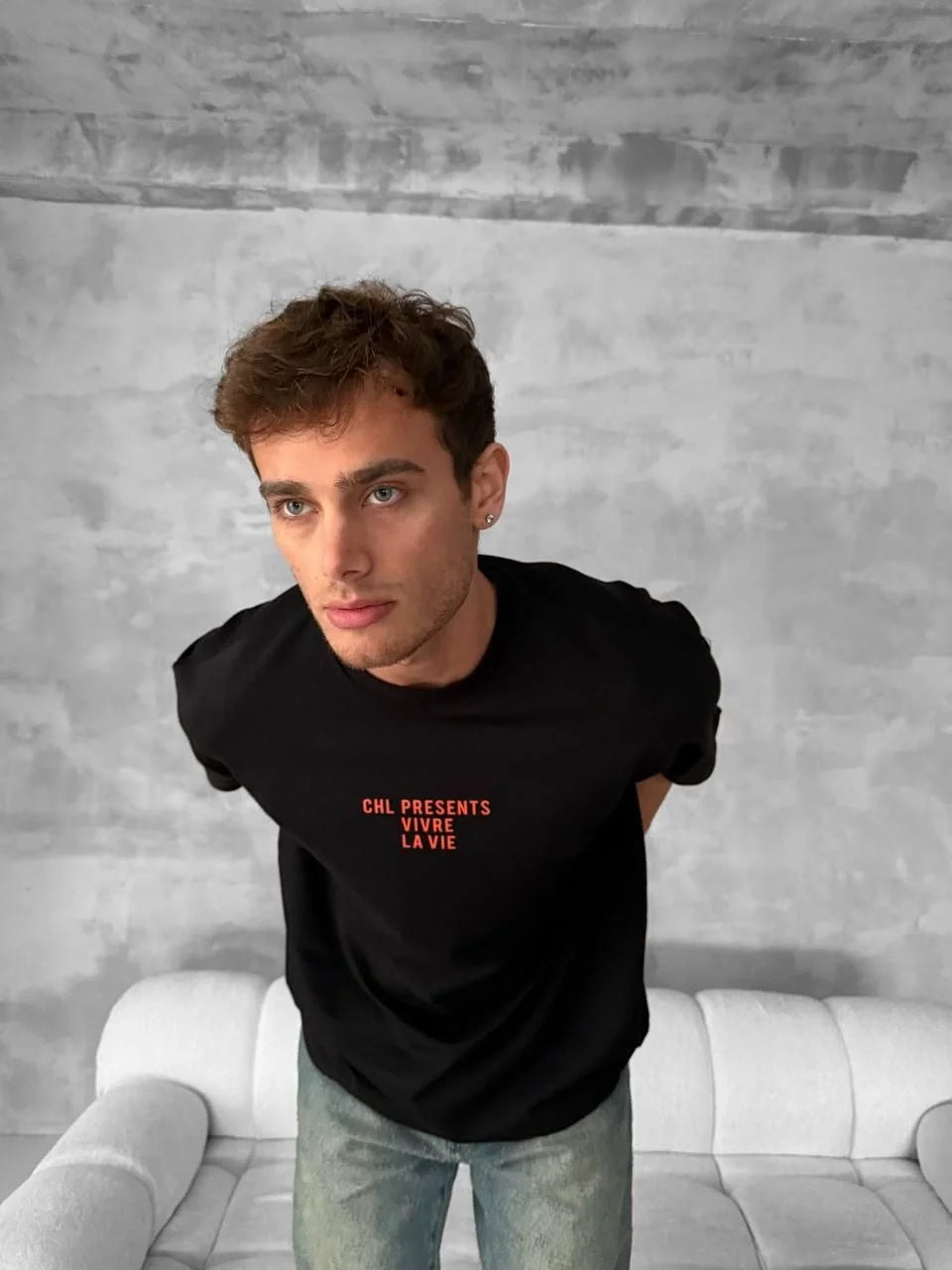 Ön ve Arka Baskılı Oversize Bisiklet Yaka T-shirt- Beyaz