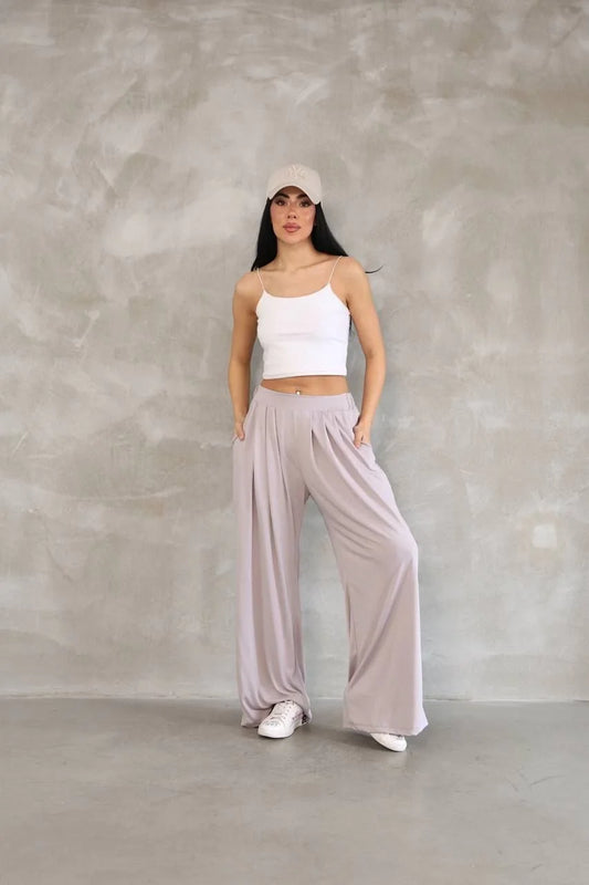 Osy Modal Yumuşak Dokulu Kadın Kumaş Boru Paça Salaş Eşofman - Bej