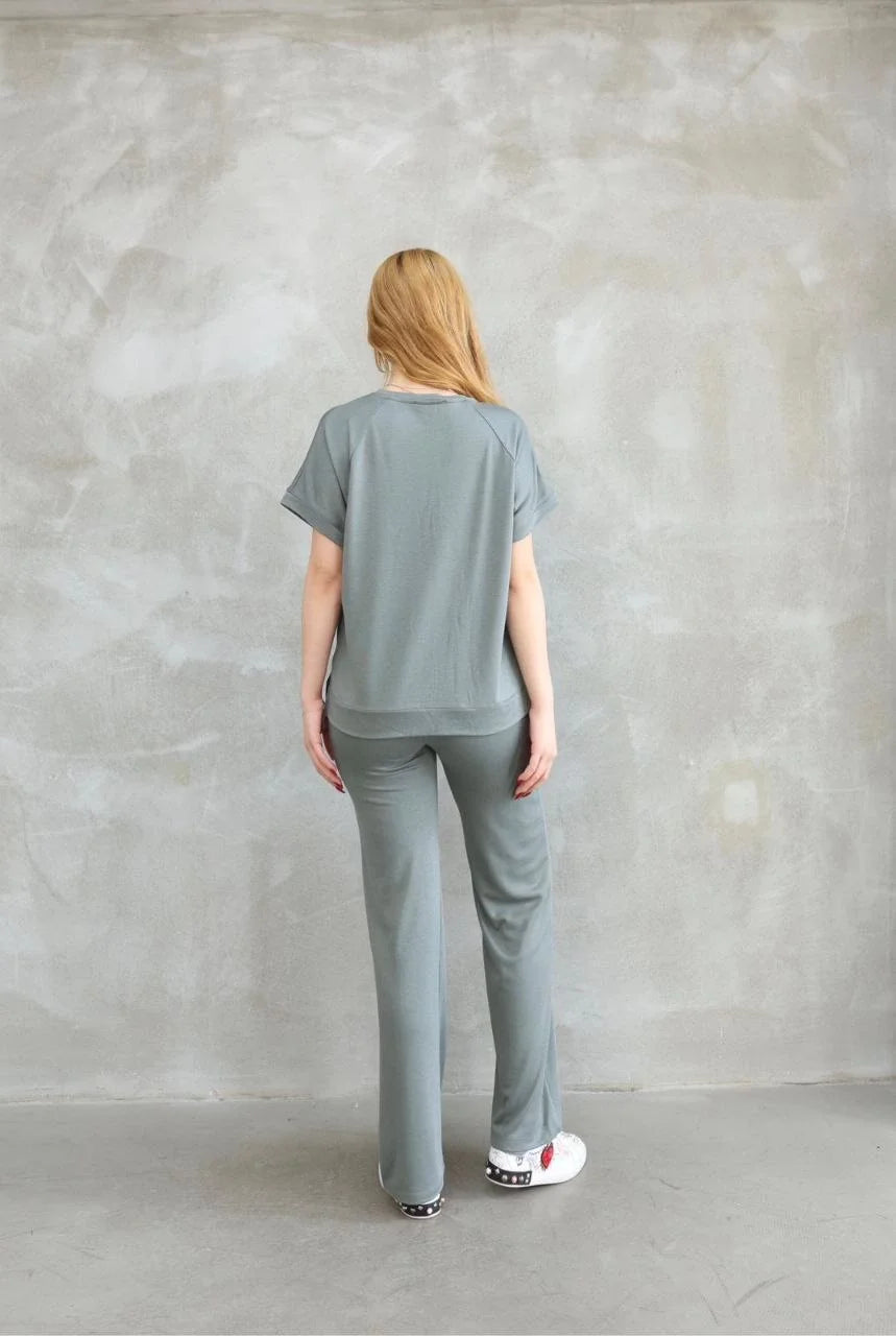 Osy Modal Yumuşak dokulu Kumaş Bisiklet Yaka Kısa Kollu Takım - Bordo