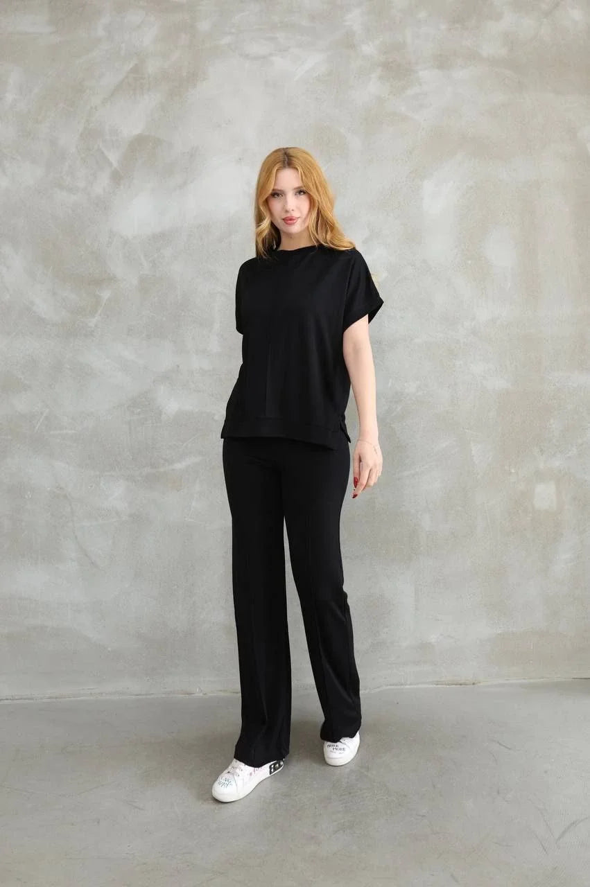 Osy Modal Yumuşak dokulu Kumaş Bisiklet Yaka Kısa Kollu Takım - Bordo