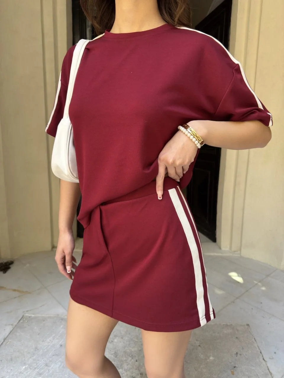 Osy Modal yumuşak dokulu Kumaş Kadın Parçalı Bisiklet Yaka T-shirt Mini Şortlu Etek İkili Takım - Füme