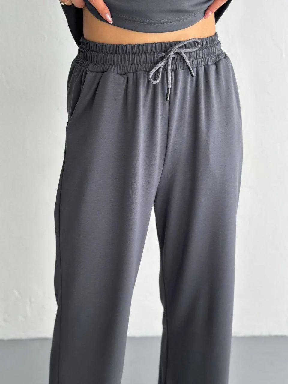 Osy Modal Yumuşak Dokulu Kumaş Kısa Kollu Yakalı T-shirt Pantalon ikili Takım- Siyah