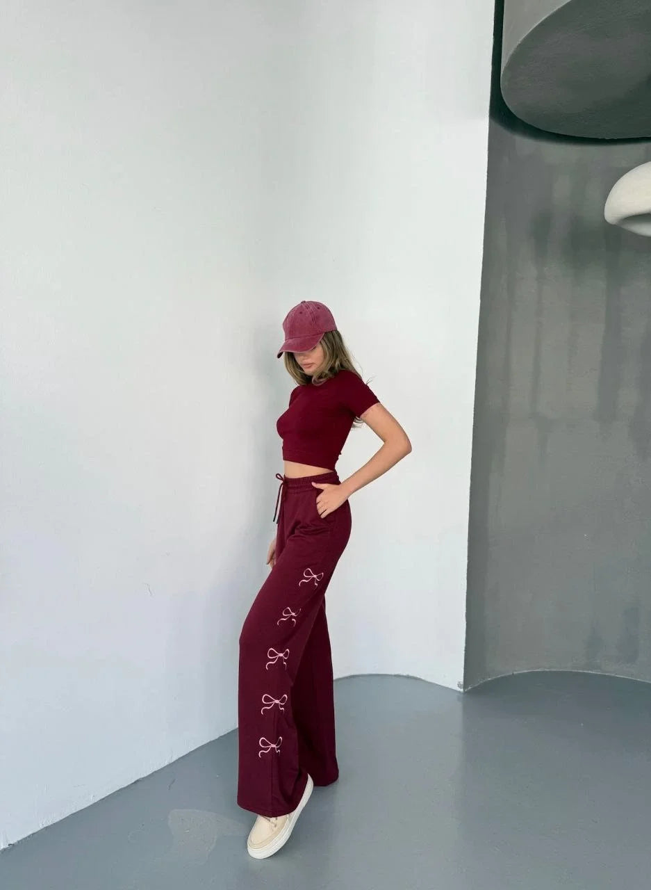 Osy Modal Yumuşak Dokulu Kumaş Nakış işlemeli Rahat Bol Paça Eşofman Pantalon - Siyah