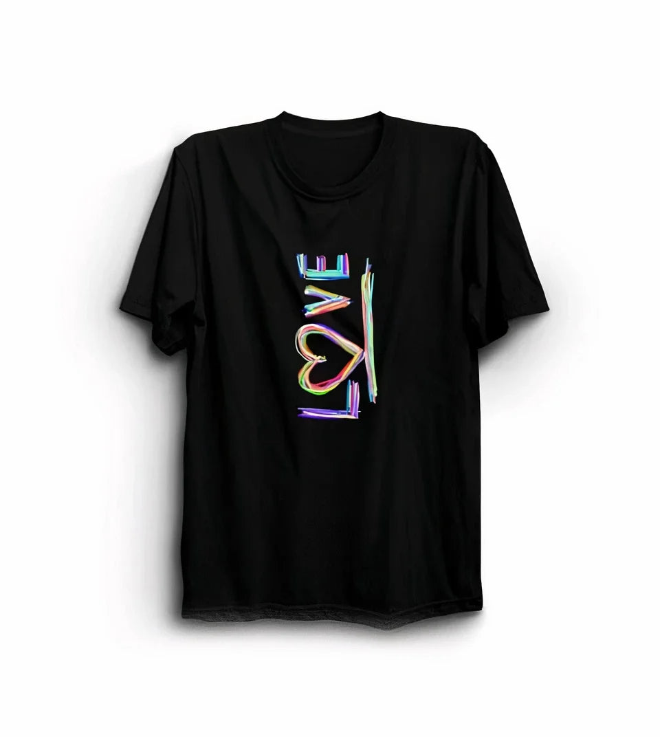 Sevgililer Günü İçin Özel Tasarım Love Baskılı T-shirt - Siyah