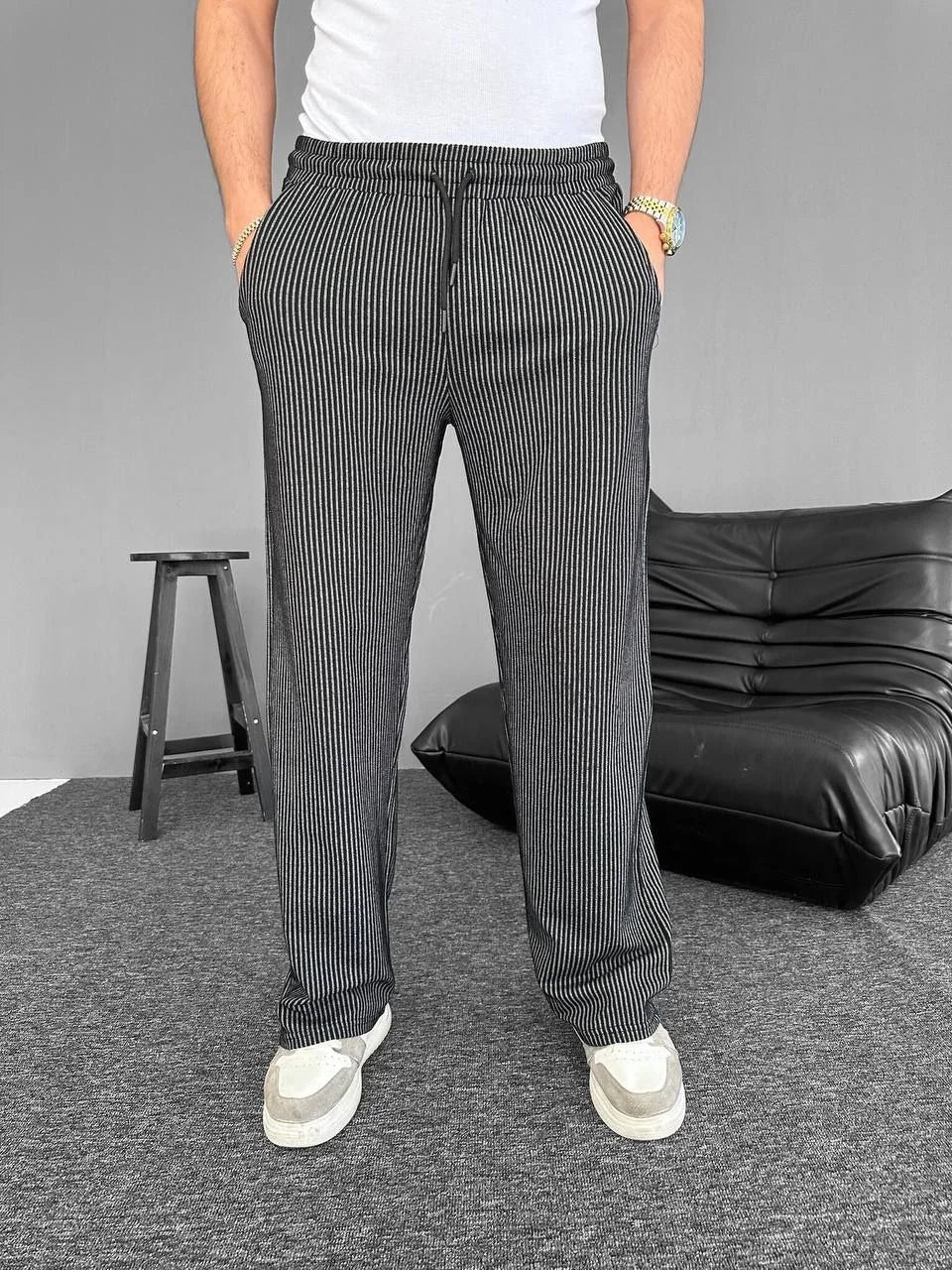 Su Yolu Çizgili Cepli Pantalon Yazlık - Kahverengi