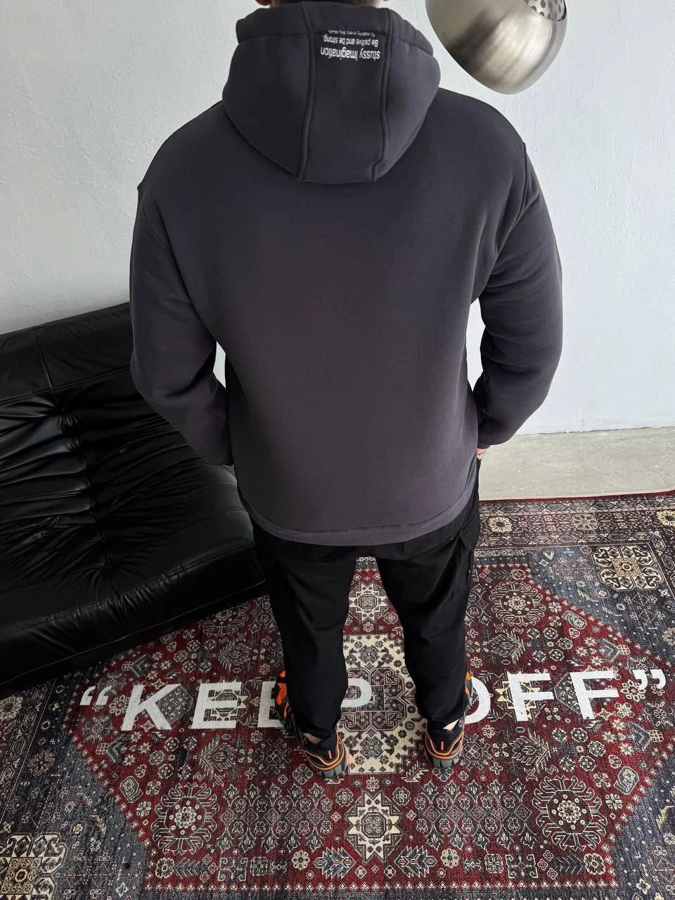 Üç İplik Kapşonlu Baskılı SweatShirt - Siyah
