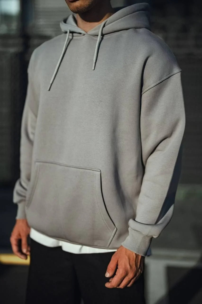 Üç İplik Penye Kapşonlu Basic SweatShirt - Bej